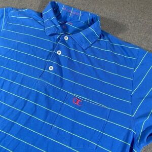 B. Draddy Polo Shirt Mens Medium Blue Striped Pima Cotton Stretch Short Sleeve